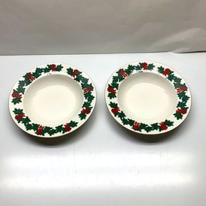 Libbey Tableware Rimmed salad bowls Holly berry set 2